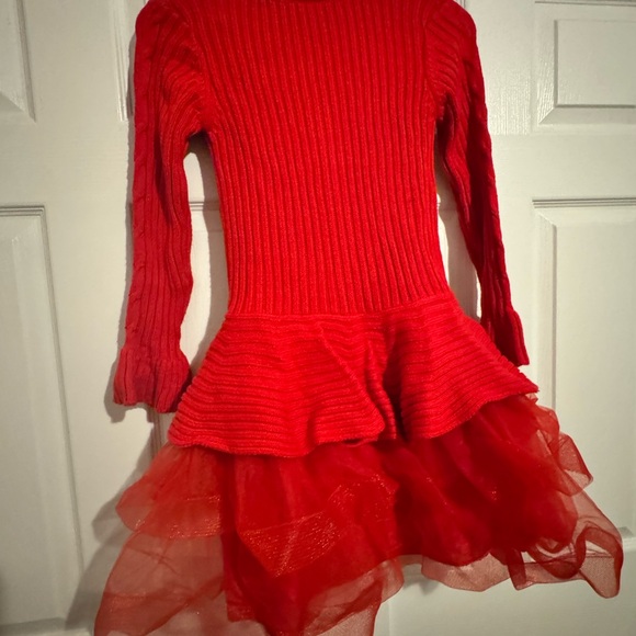 Christmas/Holiday Dress Bonnie Jean Red Knit Dress with Tulle Skirt size 12 - Picture 5 of 6
